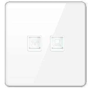 DATA + TELEPHONE SOCKET OUTLET CAT6 RJ12 TEMPERED GLASS GLOSS WHITE
