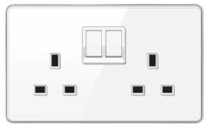 DOUBLE SOCKET OUTLET UK TEMPERED GLASS GLOSS WHITE