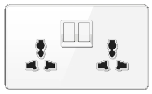 DOUBLE SOCKET OUTLET UNIVERSAL TEMPERED GLASS GLOSS WHITE
