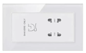 SHAVER SOCKET OUTLET TEMPERED GLASS GLOSS WHITE