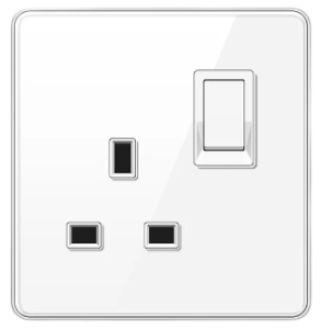 SINGLE SOCKET OUTLET UK TEMPERED GLASS GLOSS WHITE
