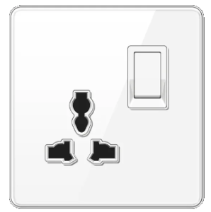 SINGLE SOCKET OUTLET UNIVERSAL TEMPERED GLASS GLOSS WHITE