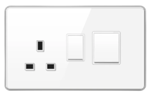SWITCH DP 45A + SINGLE SOCKET OUTLET UK TEMPERED GLASS GLOSS WHITE