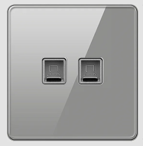 DATA SOCKET OUTLET DOUBLE CAT6 TEMPERED GLASS GLOSS GREY
