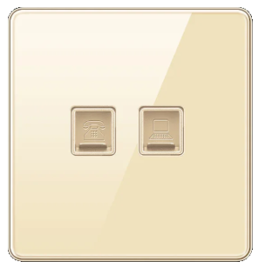 DATA + TELEPHONE SOCKET OUTLET CAT6 RJ12 TEMPERED GLASS CHAMPAGNE GOLD