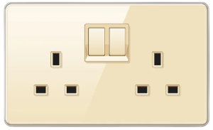 DOUBLE SOCKET OUTLET UK TEMPERED GLASS CHAMPAGNE GOLD