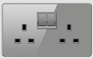 DOUBLE SOCKET OUTLET UK TEMPERED GLASS GLOSS GREY