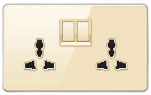 DOUBLE SOCKET OUTLET UNIVERSAL TEMPERED GLASS CHAMPAGNE GOLD