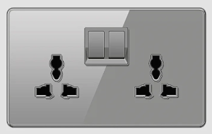 DOUBLE SOCKET OUTLET UNIVERSAL TEMPERED GLASS GLOSS GREY
