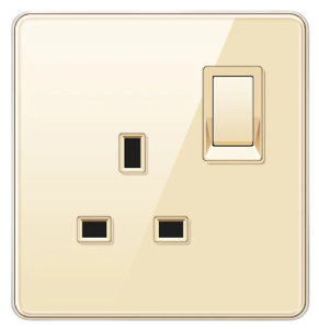 SINGLE SOCKET OUTLET UK TEMPERED GLASS CHAMPAGNE GOLD