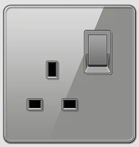 SINGLE SOCKET OUTLET UK TEMPERED GLASS GLOSS GREY