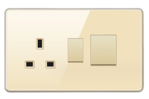 SWITCH DP 45A + SINGLE SOCKET OUTLET UK TEMPERED GLASS CHAMPAGNE GOLD