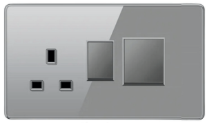 SWITCH DP 45A + SINGLE SOCKET OUTLET UK TEMPERED GLASS GLOSS GREY
