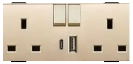 DOUBLE SOCKET OUTLET WITH USB TYPE A + USB TYPE C CHAMPAGNE GOLD