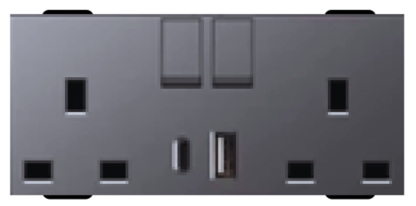 DOUBLE SOCKET OUTLET WITH USB TYPE A + USB TYPE C GREY