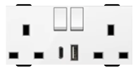DOUBLE SOCKET OUTLET WITH USB TYPE A + USB TYPE C WHITE