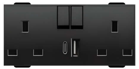 DOUBLE SOCKET OUTLET WITH USB TYPE A + USB TYPE C BLACK