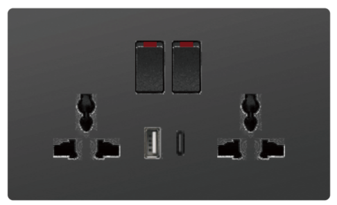 DOUBLE SOCKET OUTLET UNIVERSAL + USB 2.0 + TYPE C 