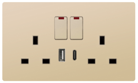 DOUBLE SOCKET OUTLET UK + USB 2.0 + TYPE C