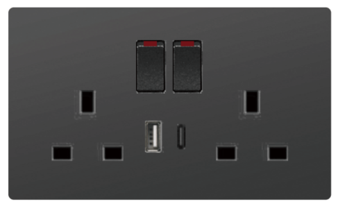 DOUBLE SOCKET OUTLET UK + USB 2.0 + TYPE C