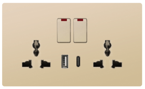 DOUBLE SOCKET OUTLET UNIVERSAL + USB 2.0 + TYPE C