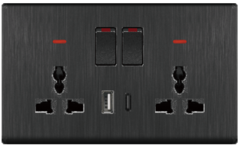 DOUBLE SOCKET OUTLET UNIVERSAL + USB 2.0 + TYPE C