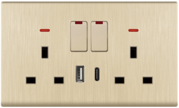 DOUBLE SOCKET OUTLET UK + USB 2.0 + TYPE C