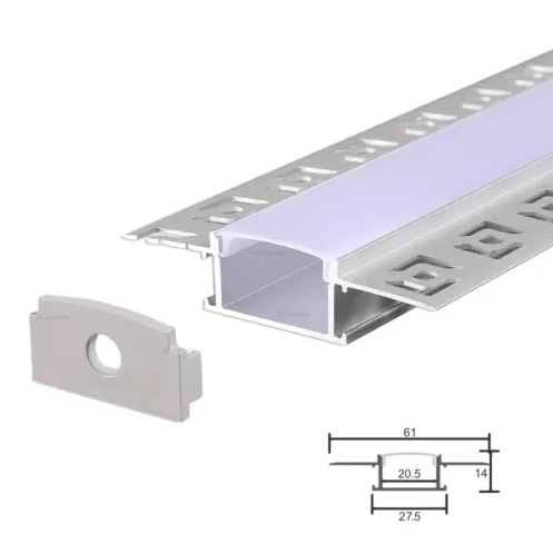 ALUMINIUM RECESSED MOUNTED GYPSUM PROFILE 2M (61x20MM)