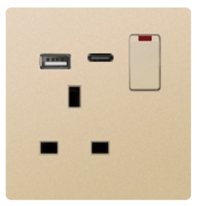SINGLE SOCKET OUTLET UK + USB 2.0 + TYPE C