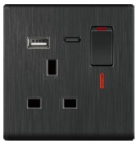 SINGLE SOCKET OUTLET UK + USB 2.0 + TYPE C