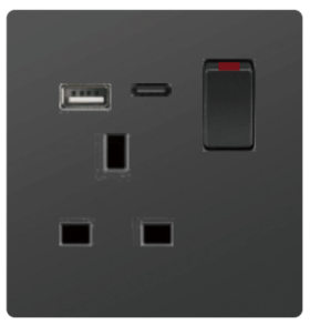 SINGLE SOCKET OUTLET UK + USB 2.0 + TYPE C 