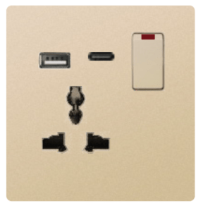 SINGLE SOCKET OUTLET UNIVERSAL + USB 2.0 + TYPE C 
