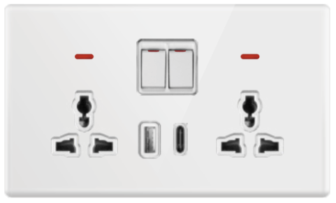 DOUBLE SOCKET OUTLET UNIVERSAL + USB 2.0 + TYPE C