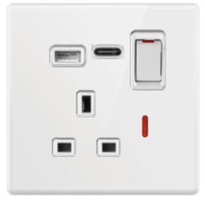 SINGLE SOCKET OUTLET UK + USB 2.0 + TYPE C