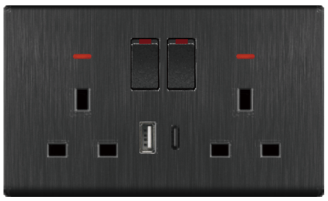 DOUBLE SOCKET OUTLET UK + USB 2.0 + TYPE C 