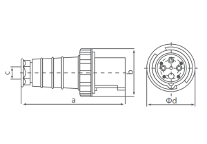 INDUSTRIAL PLUG OUTLET 1PH 63A 3 PIN 6H IP67