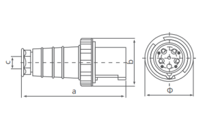 INDUSTRIAL PLUG OUTLET 3PH 63A 5 PIN 6H IP67